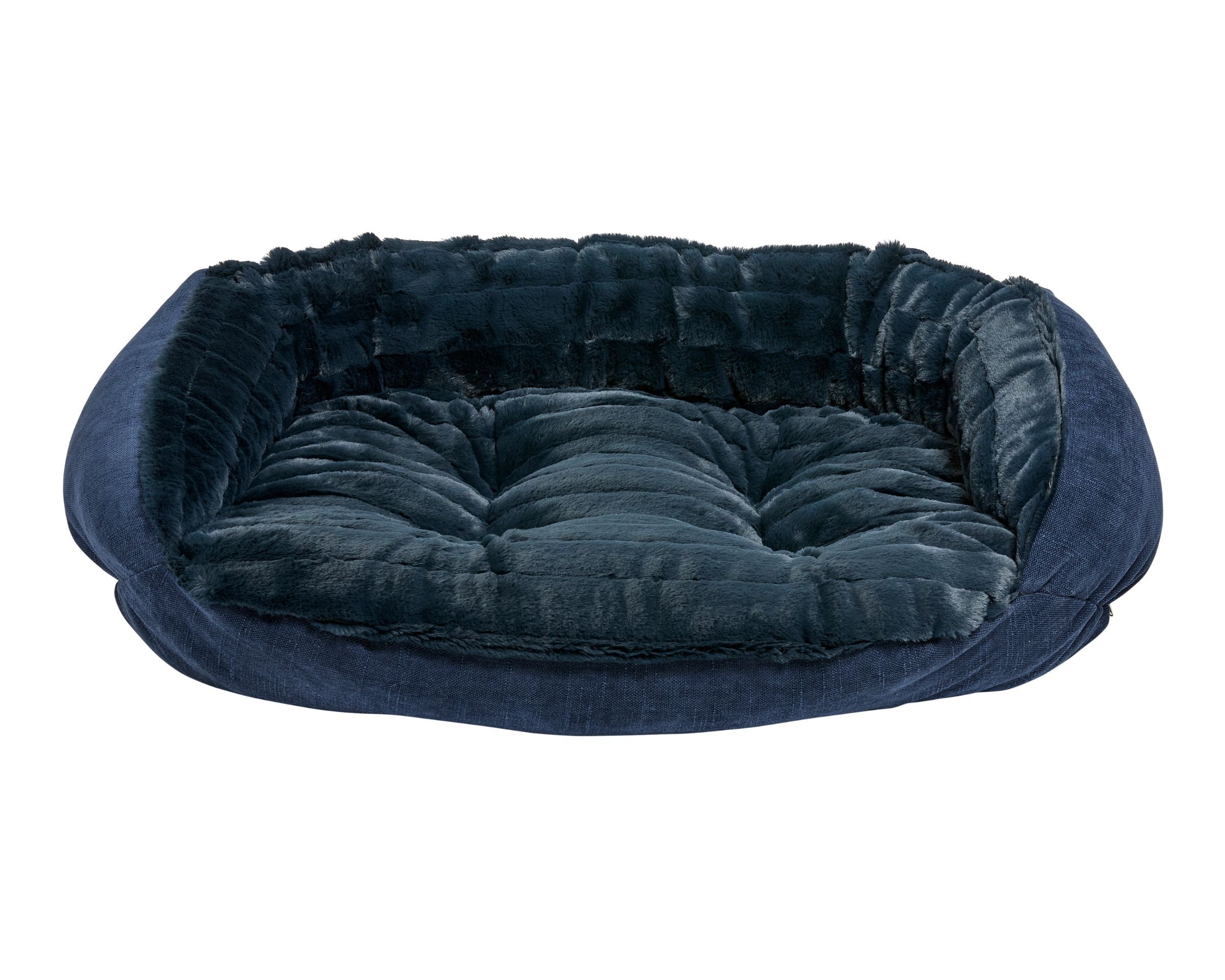Crescent Bed | Majestic Blue Faux Fur