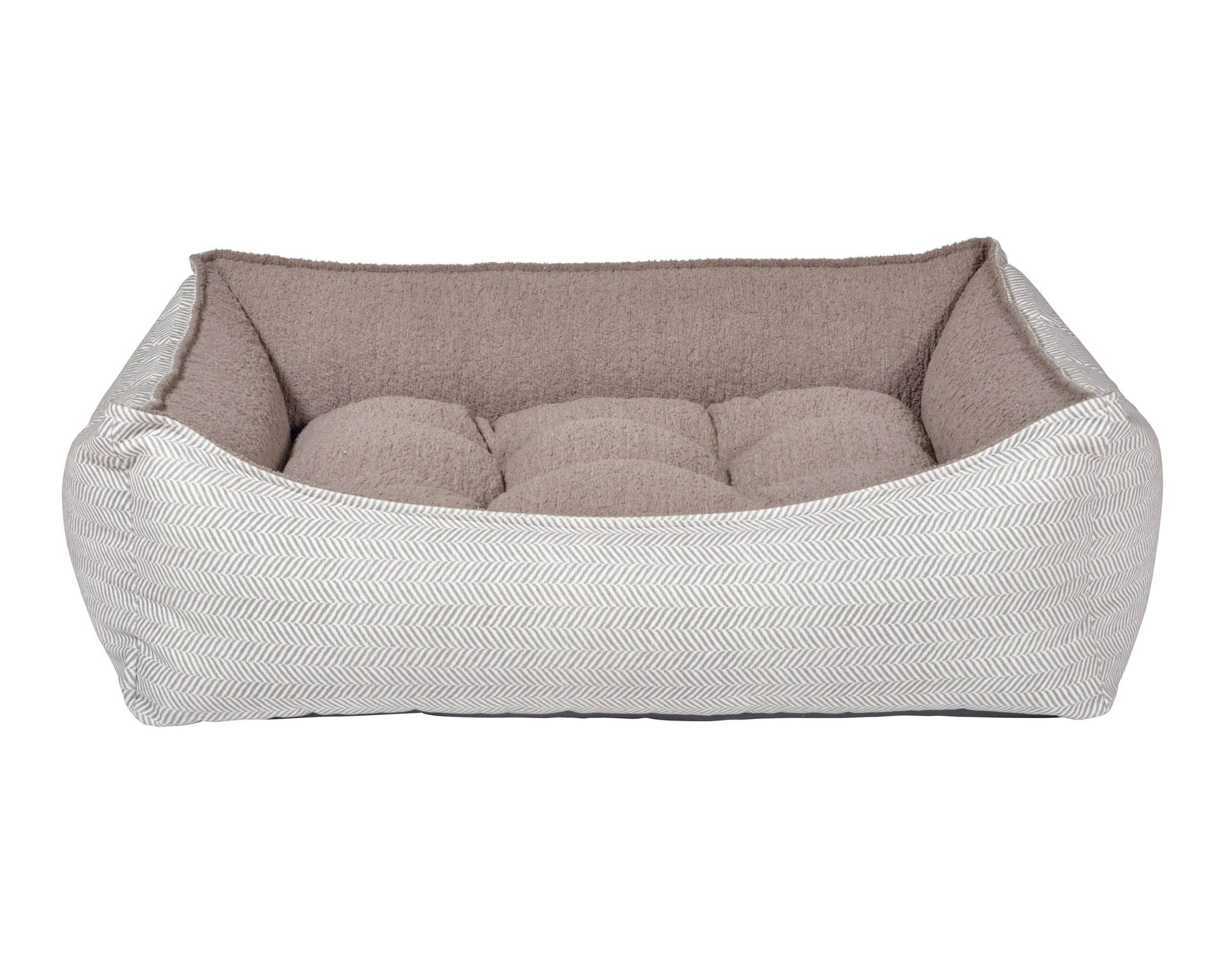 Scoop Bed | Taupe Herringbone Microvelvet