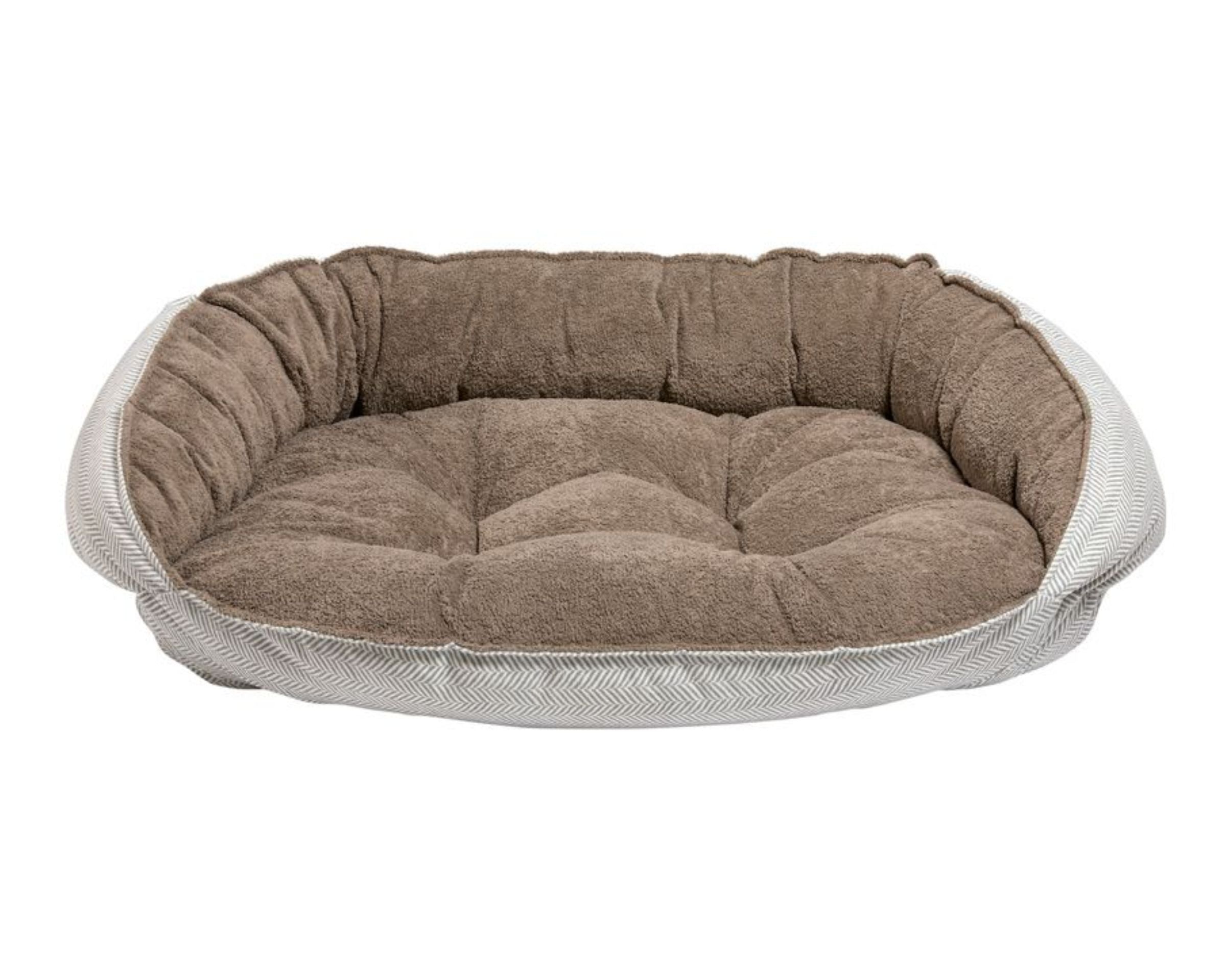 Crescent Bed | Taupe Herringbone Microvelvet