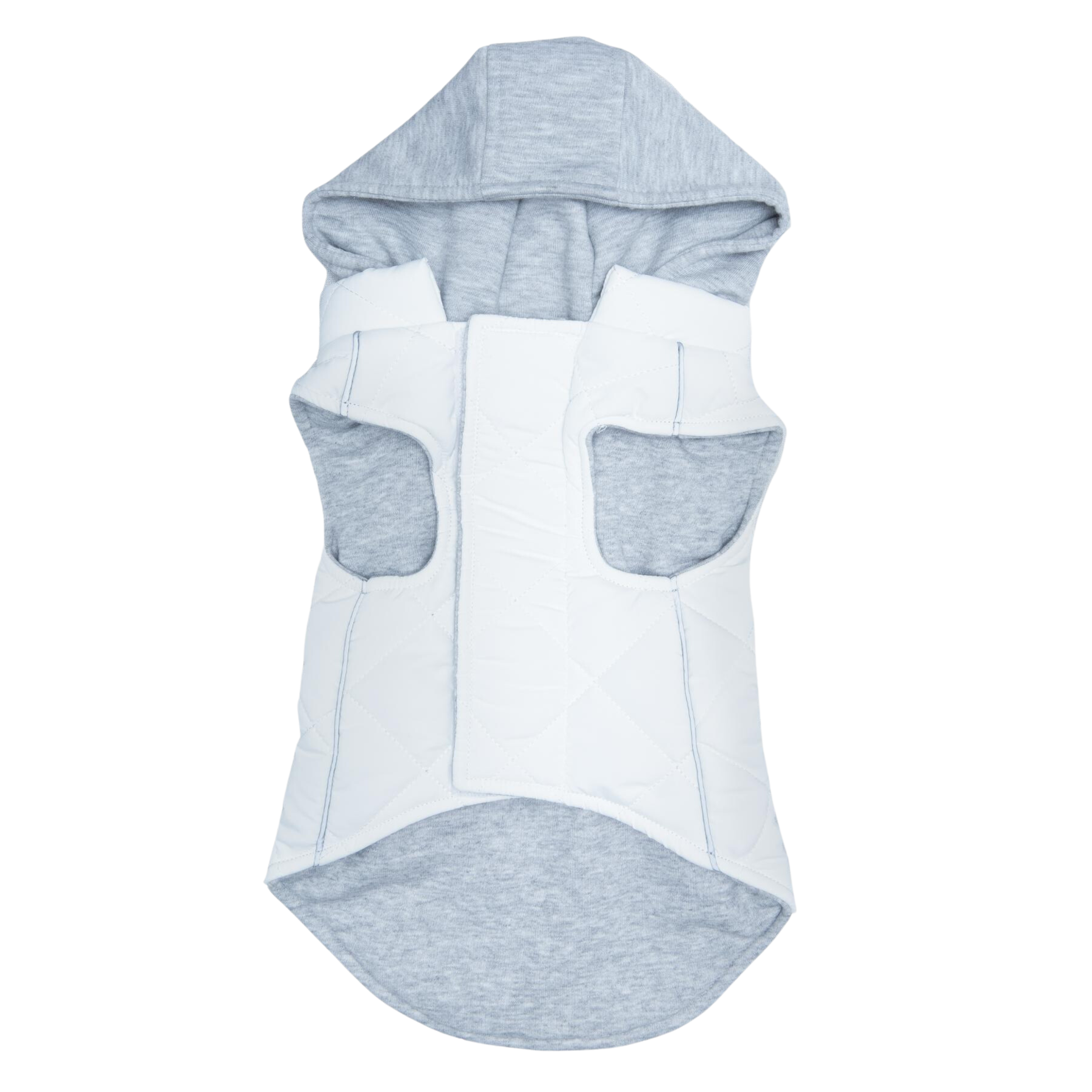 Gray and white dog hoodie on a white background