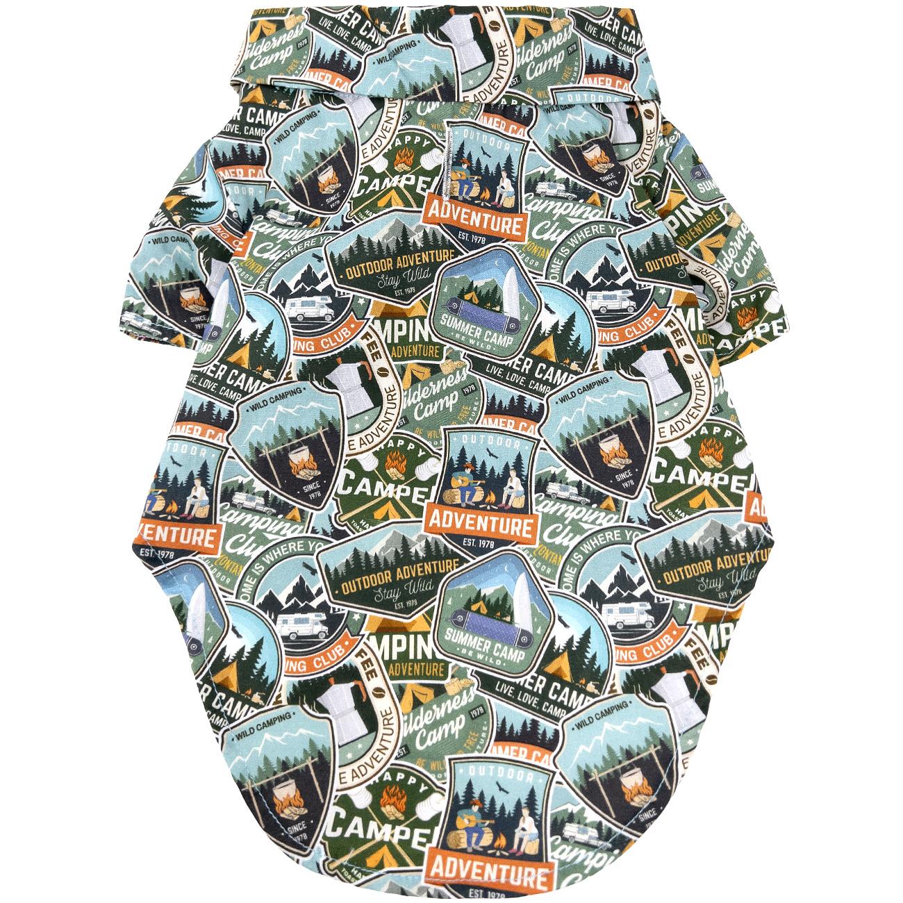 Collection of camping-themed stickers on a white background