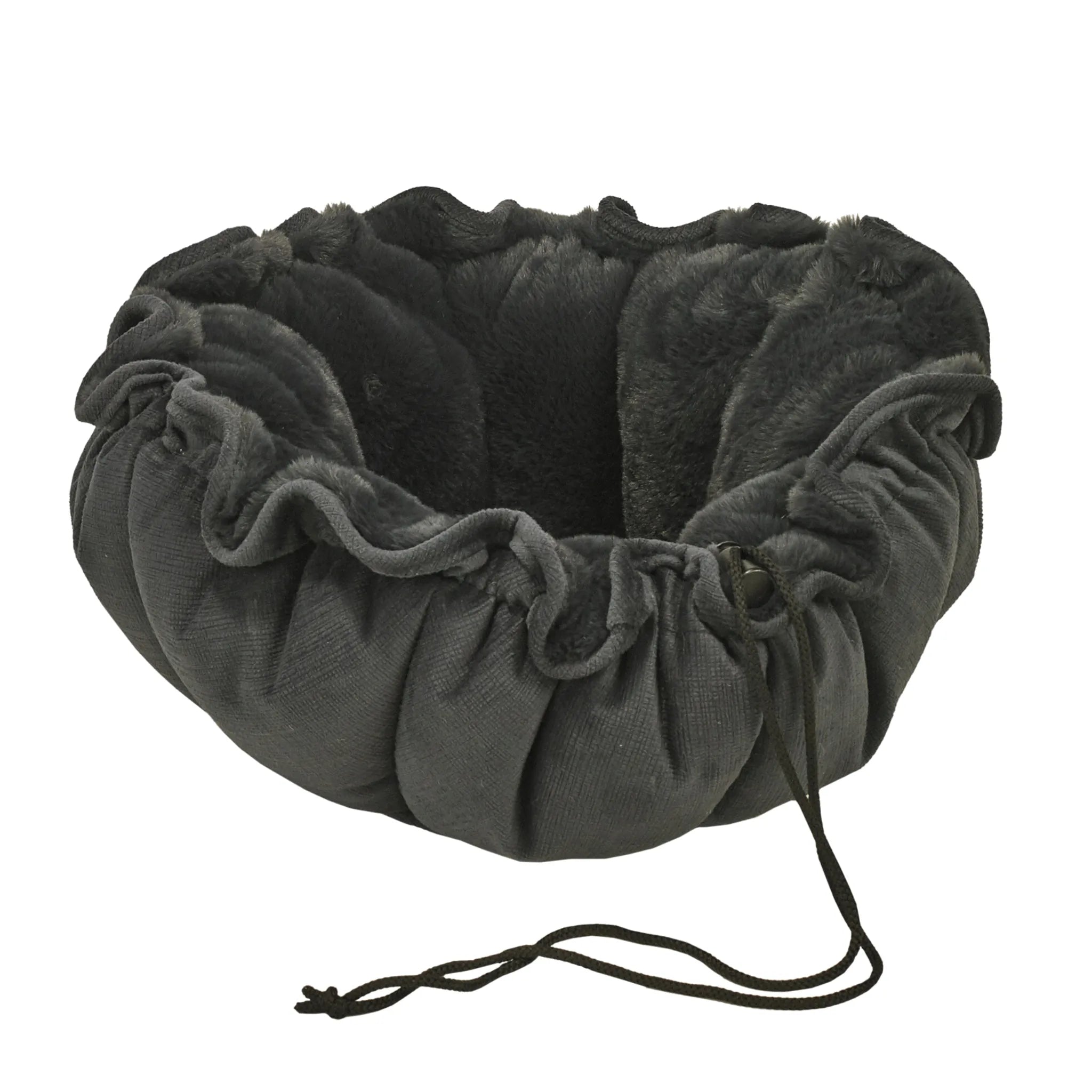 Dark gray drawstring bag on a white background