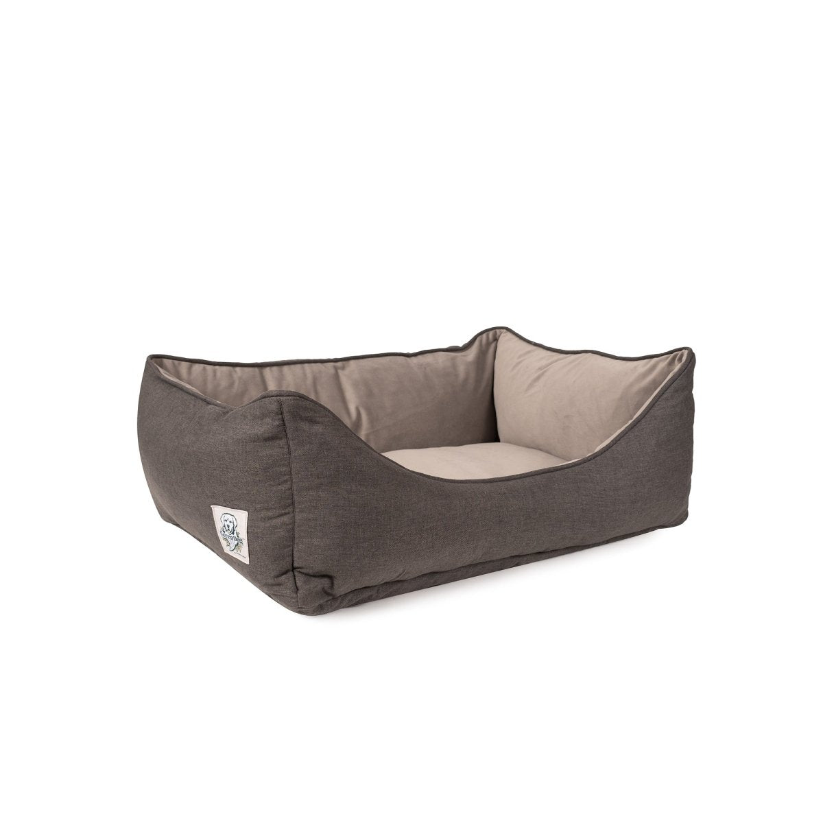 GreenDog Luxe Neutral Cuddler | Dark Gray, angled view