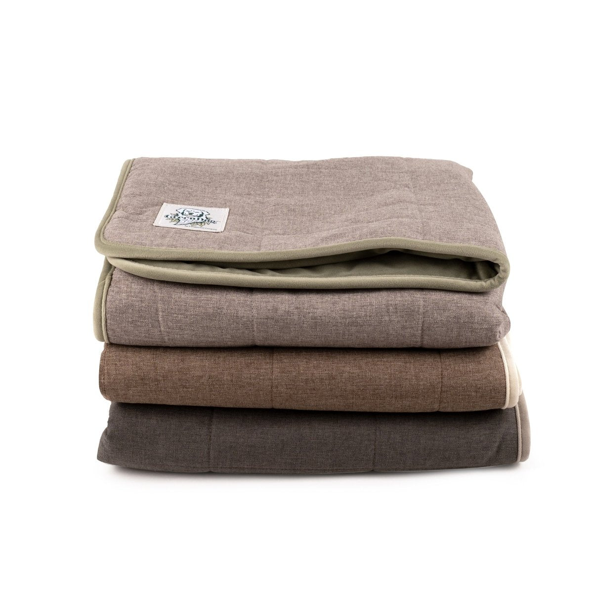 GreenDog Luxe Neutral Crate Blanket in three colors, folded and stacked