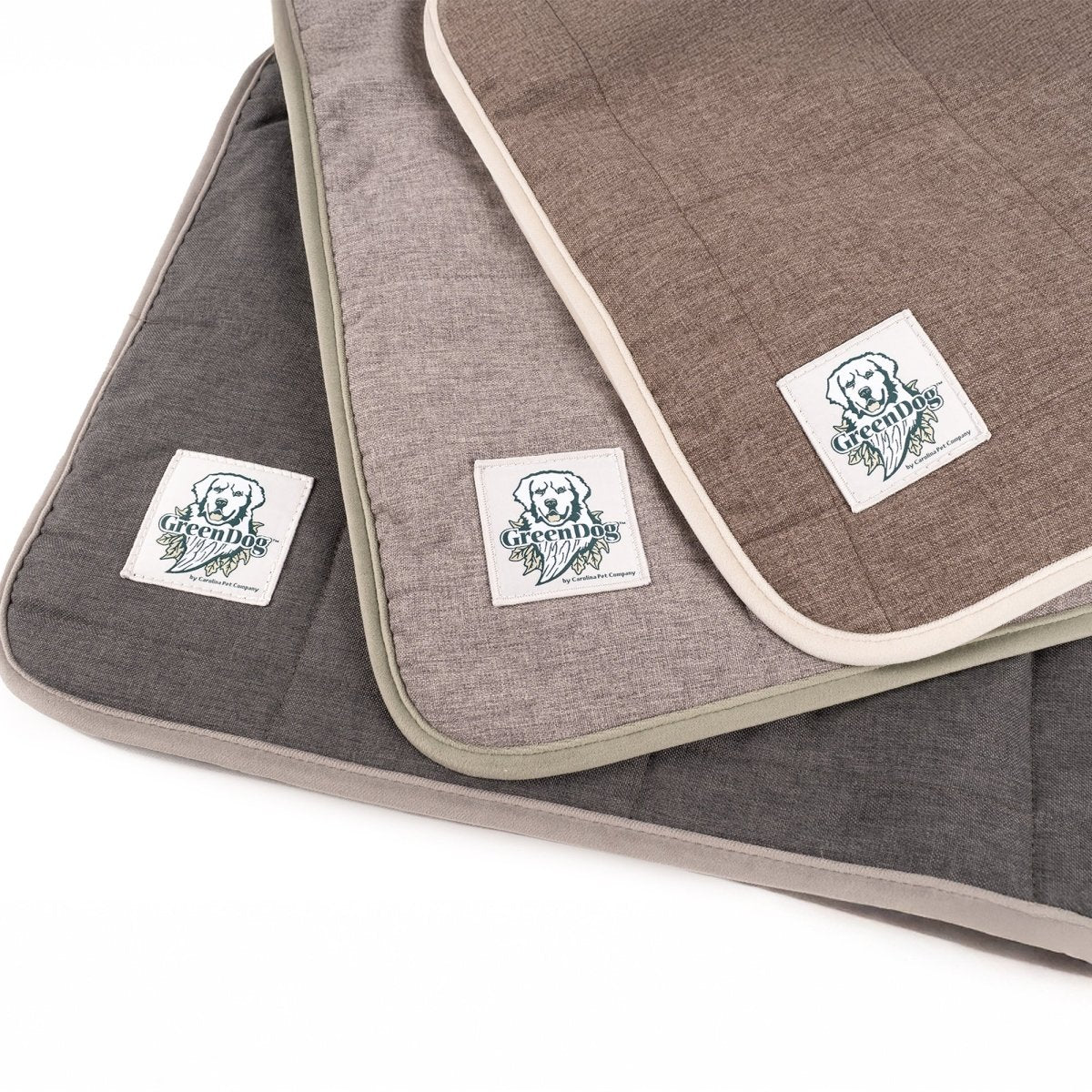 GreenDog Luxe Neutral Crate Blanket corners in Coffee, Light Gray and Dark Gray