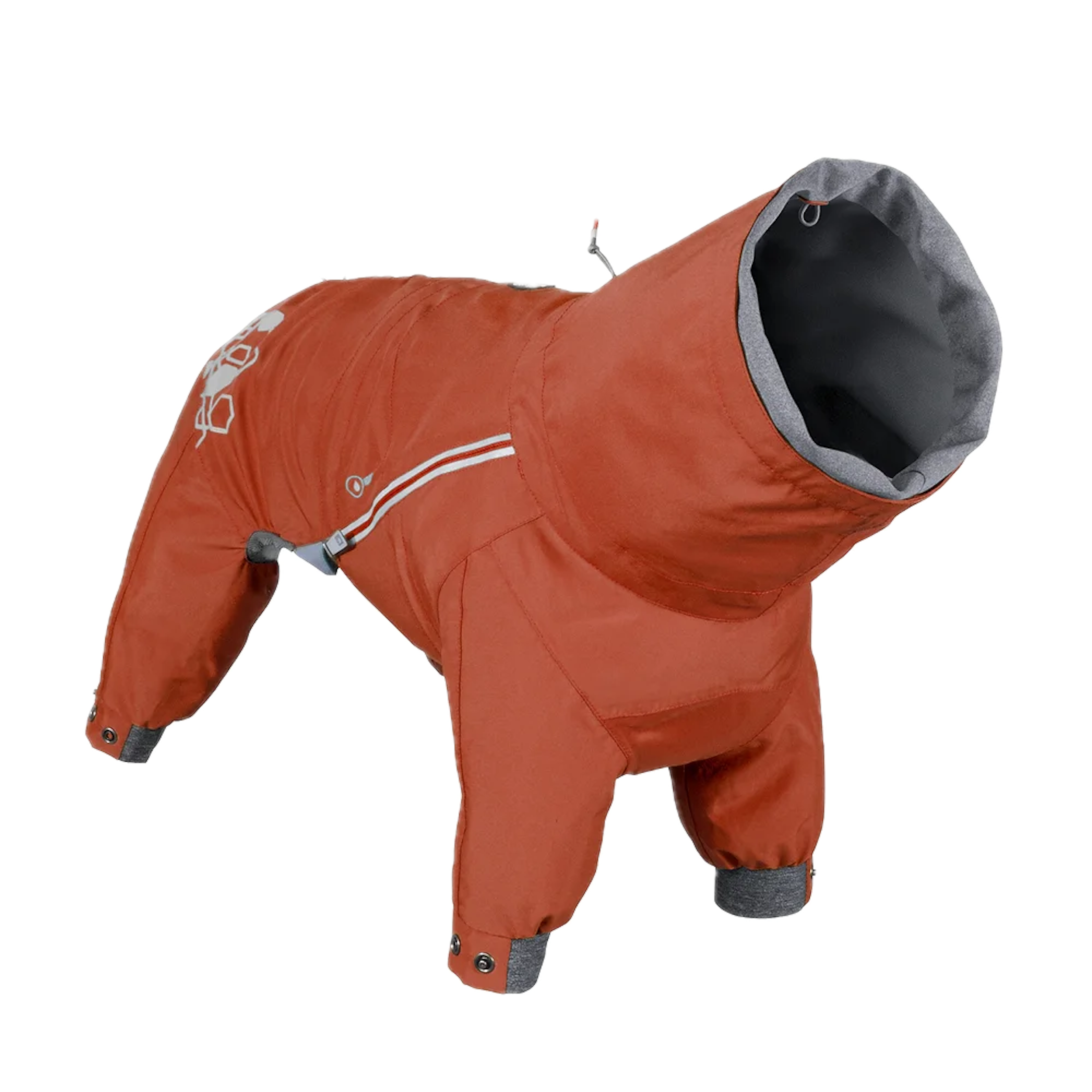 Orange dog coat with gray lining on a white background