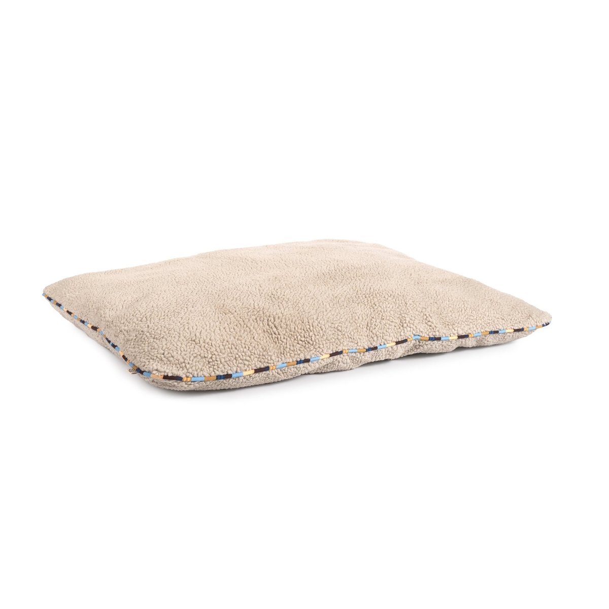 Brand Stripe Sherpa Pillow | Stone, angled view