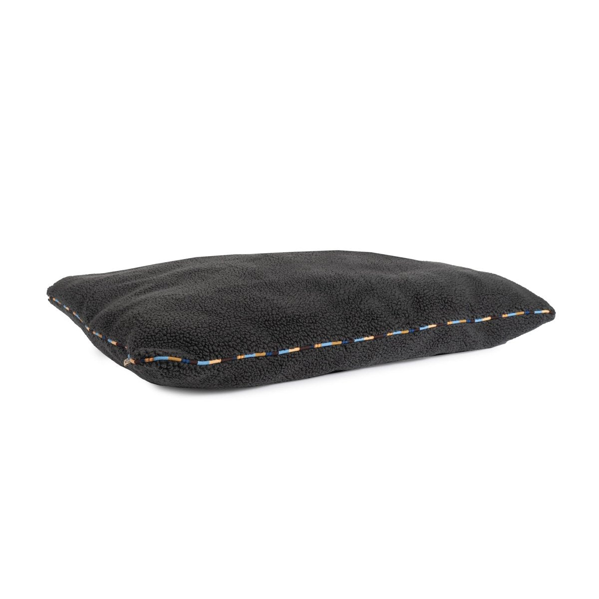 Brand Stripe Sherpa Pillow | Charcoal, angled view