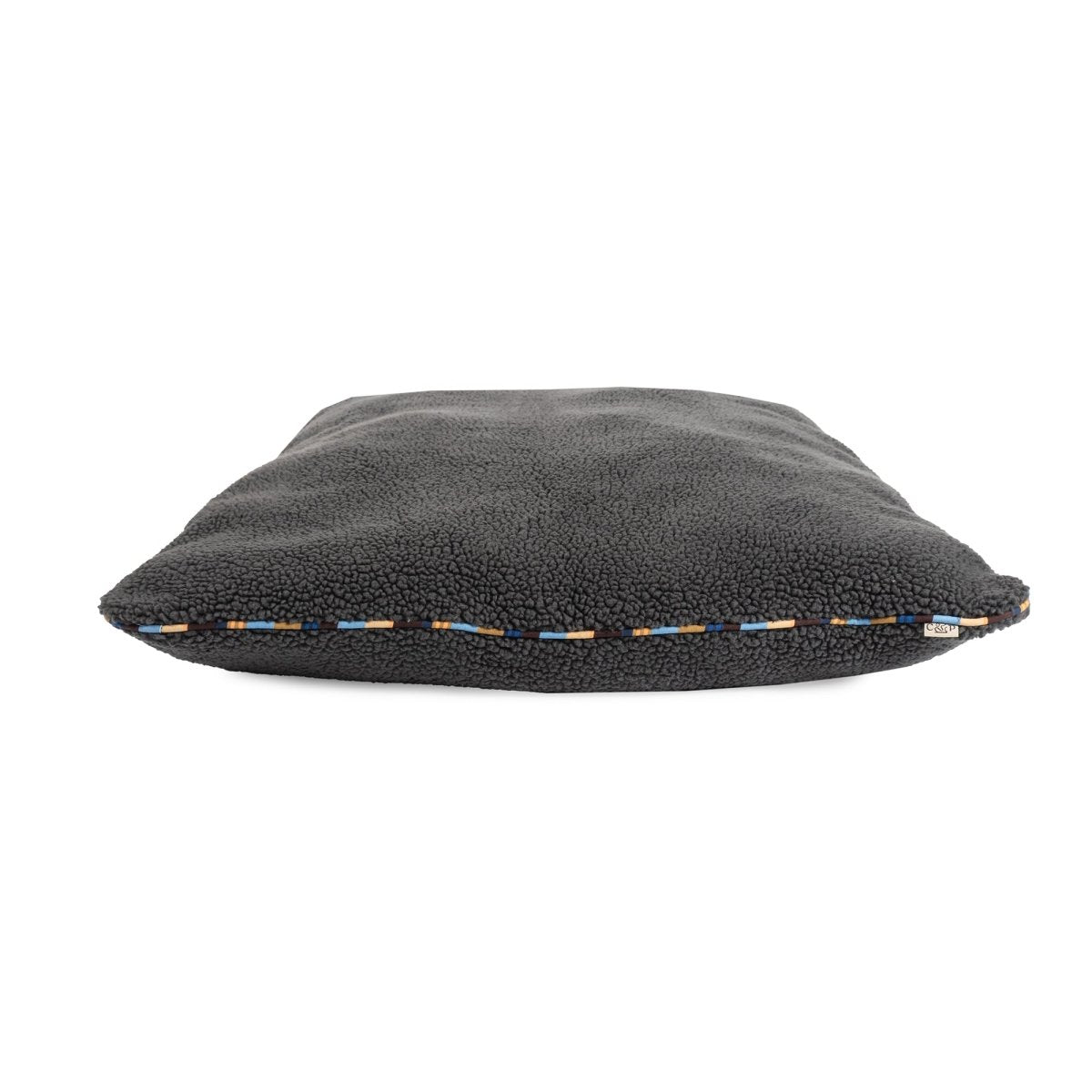 Brand Stripe Sherpa Pillow | Charcoal, side view