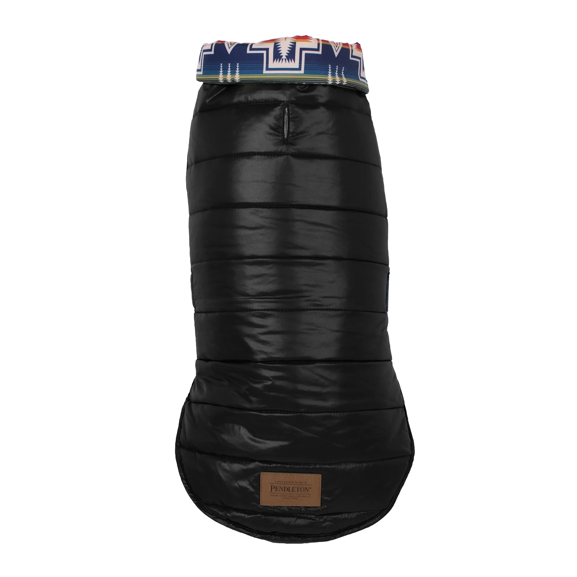 Black dog coat with a colorful band on a white background