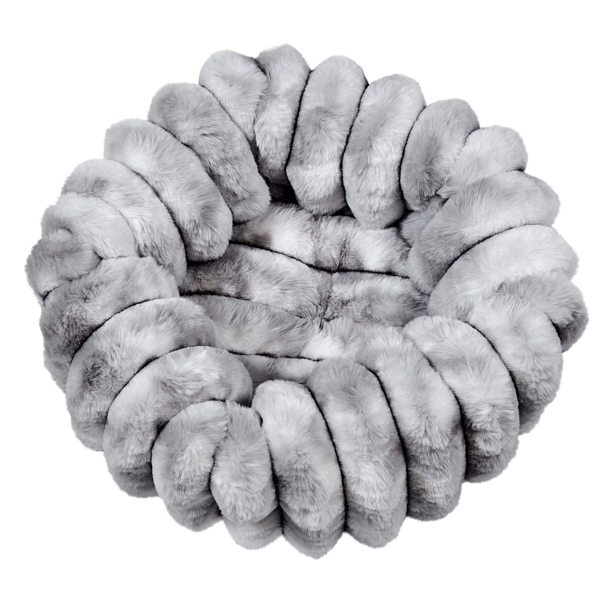 Gray knitted dog toy on a white background