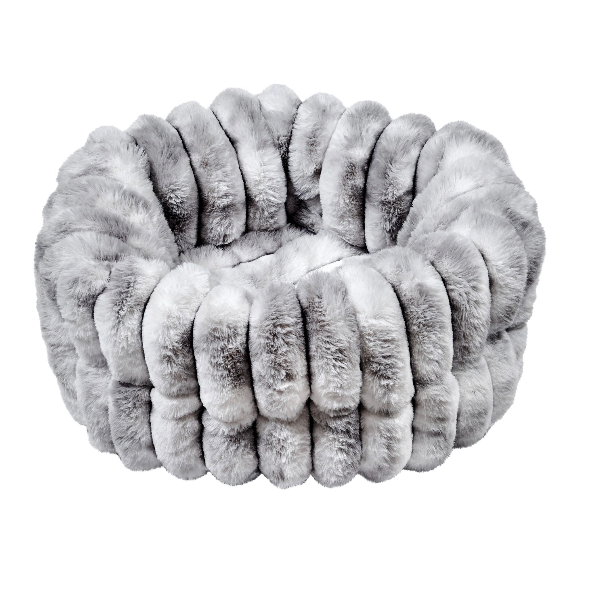 Gray fluffy pet bed on a white background