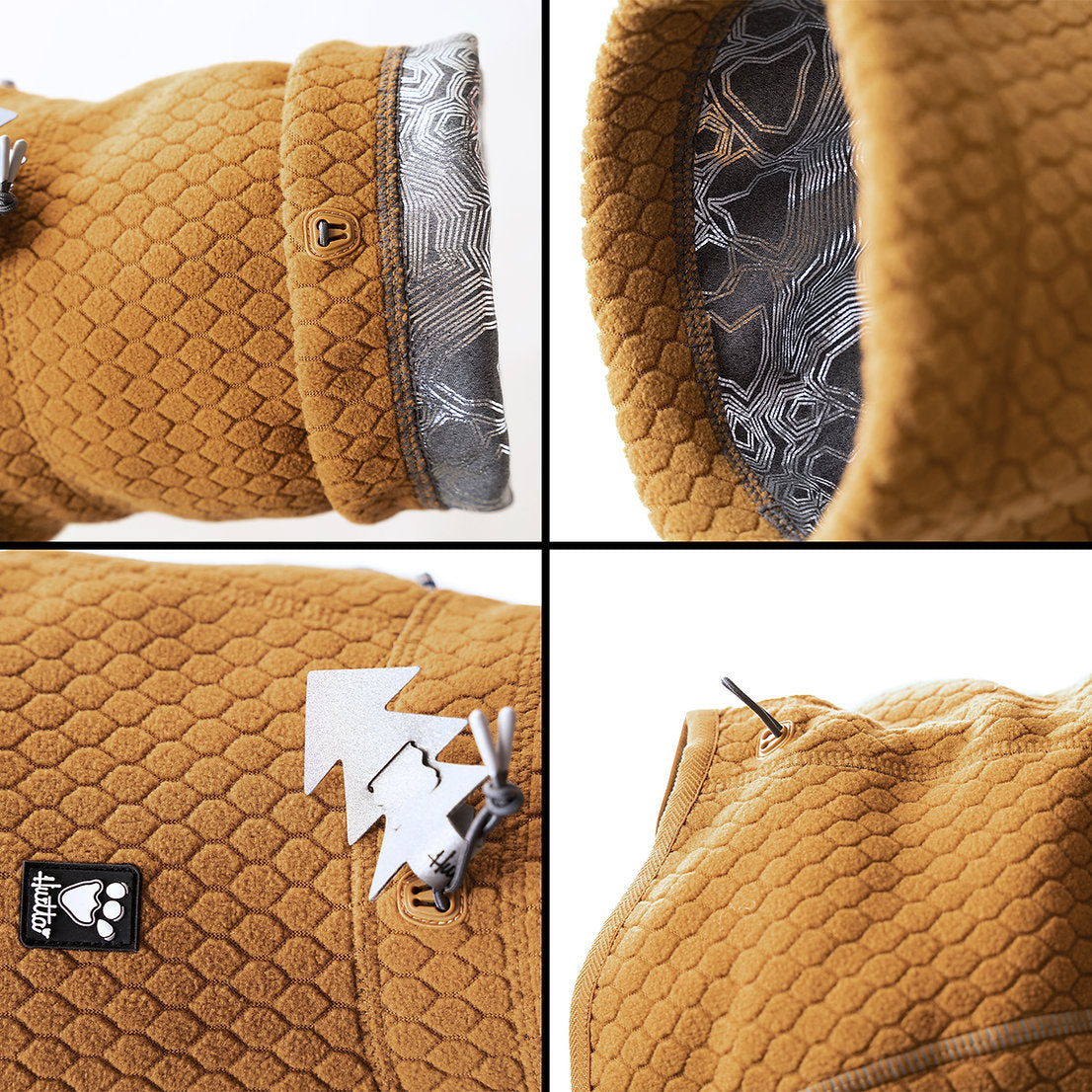 Quilted brown leather jacket with detailed stitching and brand logo.