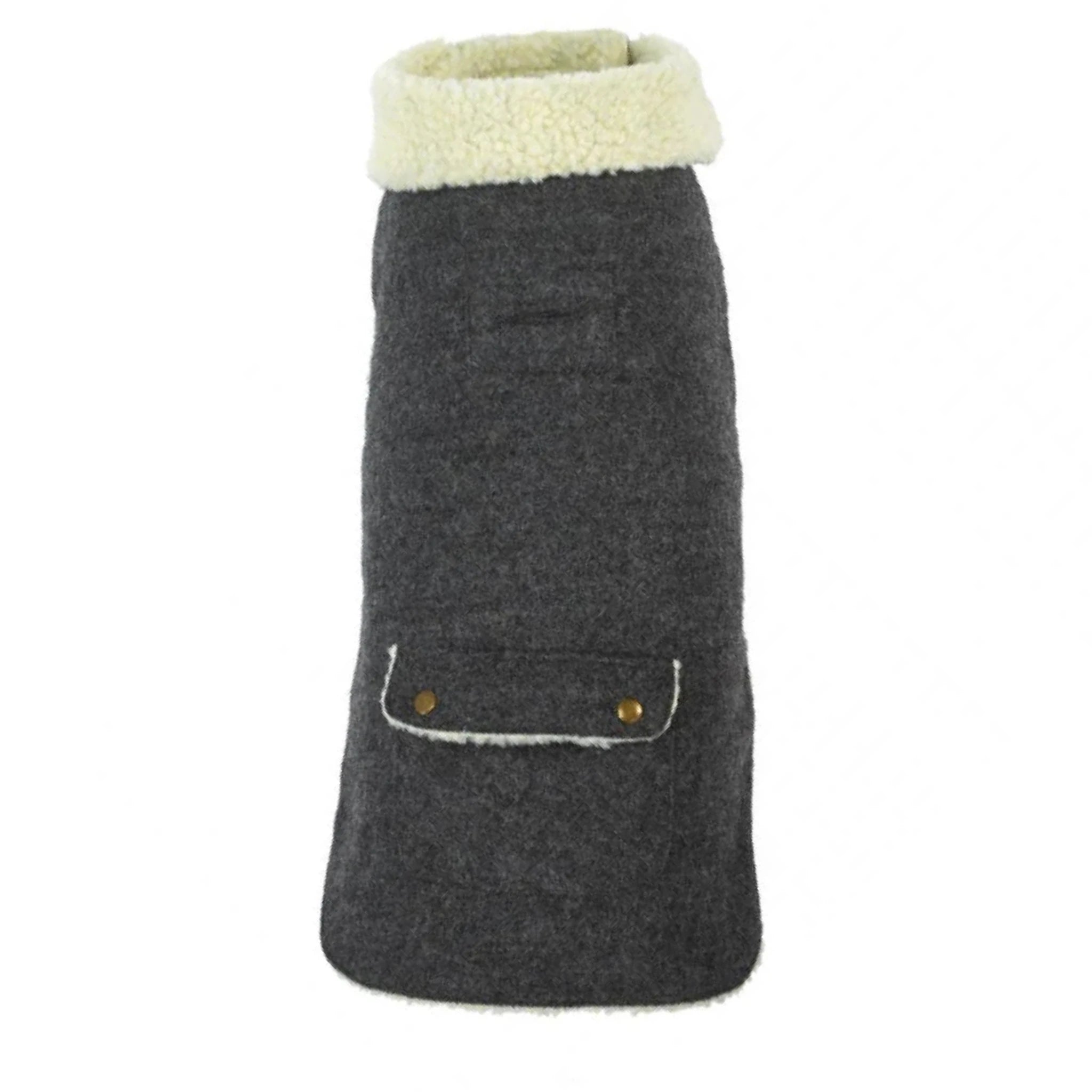 Gray dog coat with cream collar on a white background