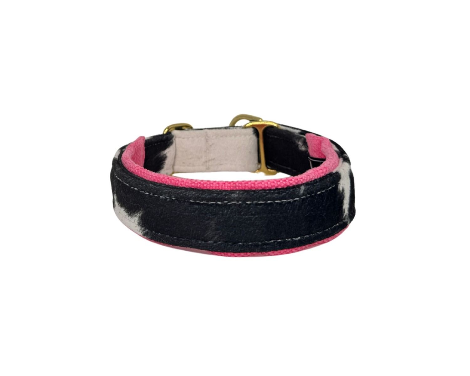Black and pink dog collar on a white background