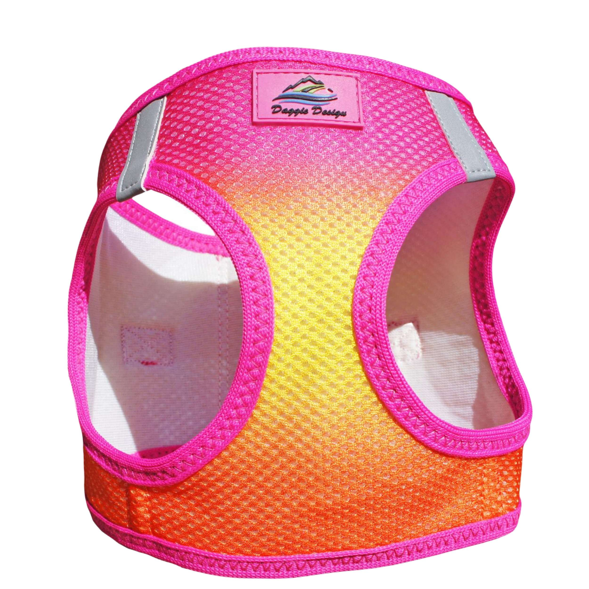 CHOKE-FREE-MESH-DOG-HARNESS-OMBRE-RASPBERRY-PINK-AND-ORANGE