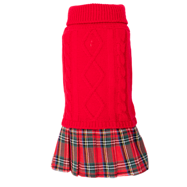 The Worthy Dog Turtleneck Dog Sweater Dress, Red/Green, X-Large